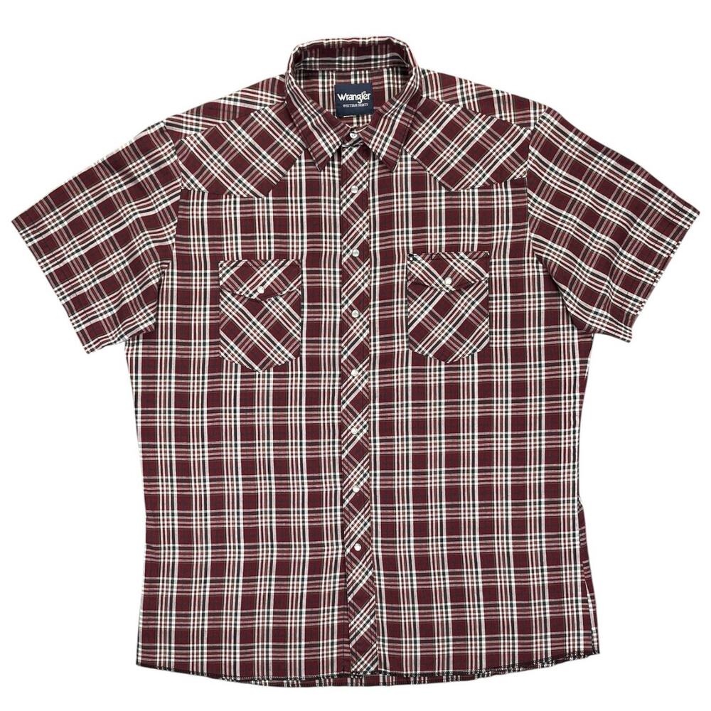 Wrangler Western Shirt XL Pearl Snap Plaid Short Sleeve Cowboy Vintage